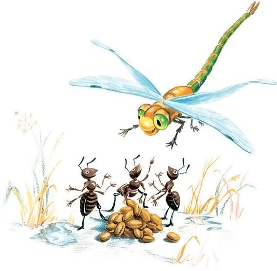 Иллюстрация к басне Стрекоза и муравьи