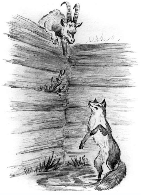 Иллюстрация к сказке Лиса и козел