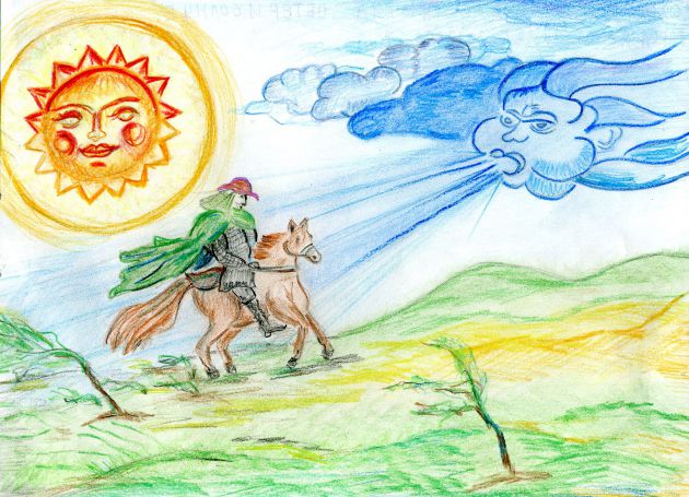 Иллюстрация к сказке Ветер и солнце
