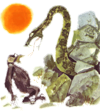 Иллюстрация к сказке Обезьяна питон и заяц