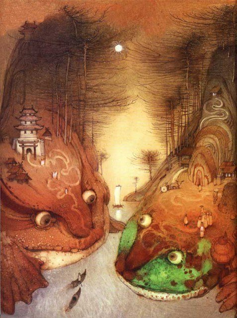 Иллюстрация к сказке Лягушка из Киото и лягушка из Осака